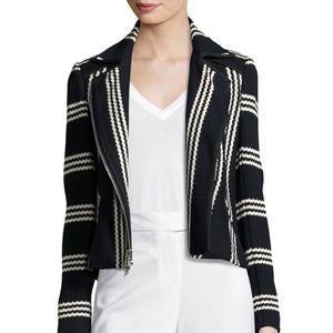 Veronica Beard - Bailey Striped Cotton Moto Jacket, Navy/White NEW W OUT TAGS